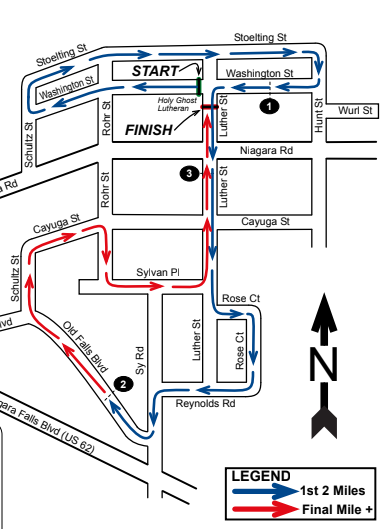 A course map of the Bergholz 5K. 